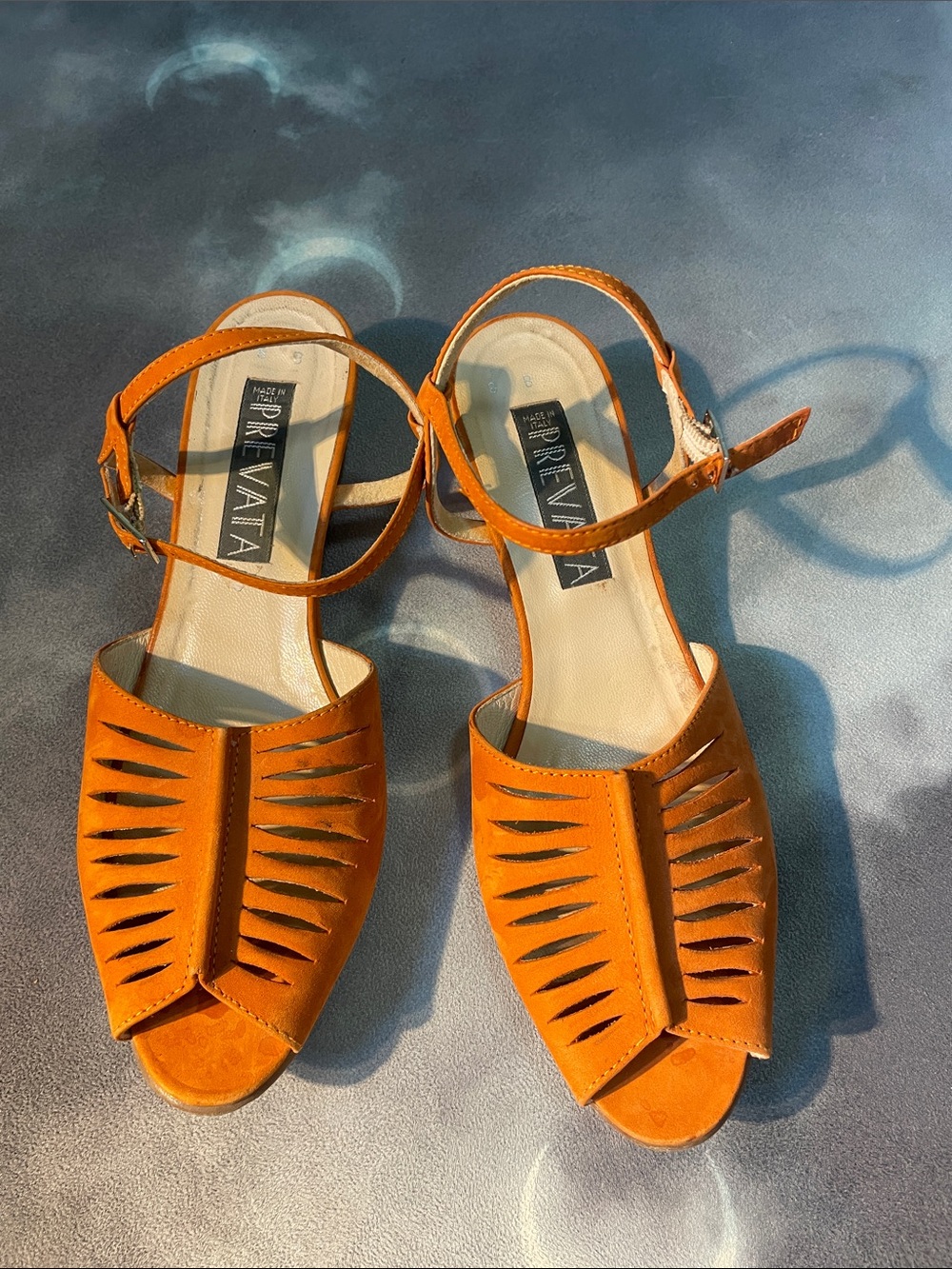 Prevata Orange Cutout Peep-Toe Ankle-Strap Sandals | 8